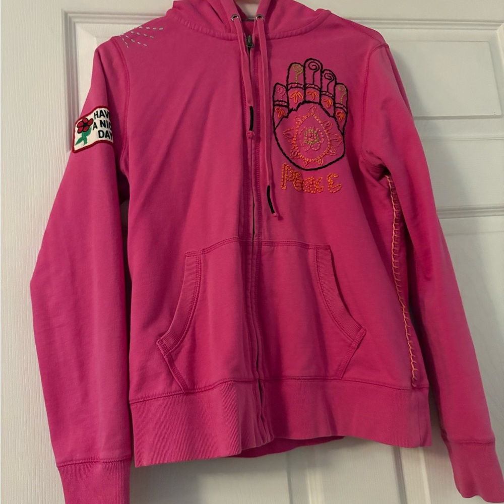 Lucky Brand Y2K Vibrant Pink Hoodie with embroidery & patch